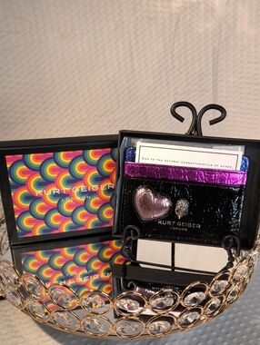 Kurt Geiger NWOT London Love Leather Card Holder Metallic Purple & Pink Accents